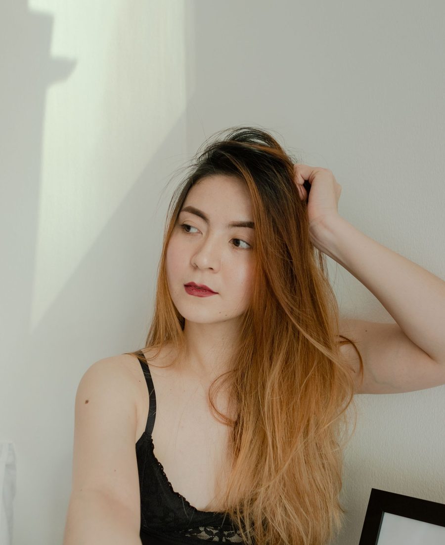 Long hair lightened through the ends after colouring